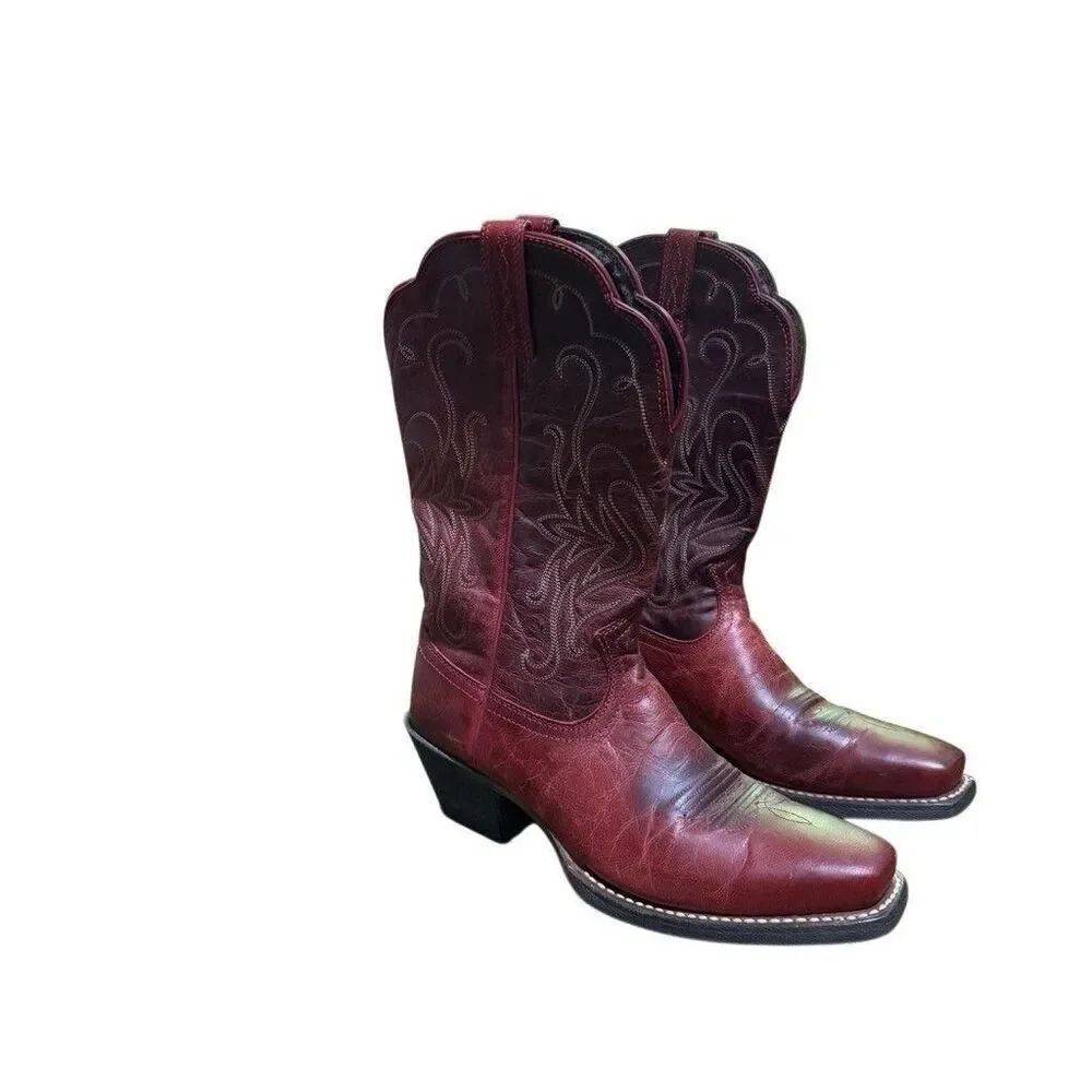 Ariat Womens Round Up Western Boots Square Toe Size 7 B Red 10015319